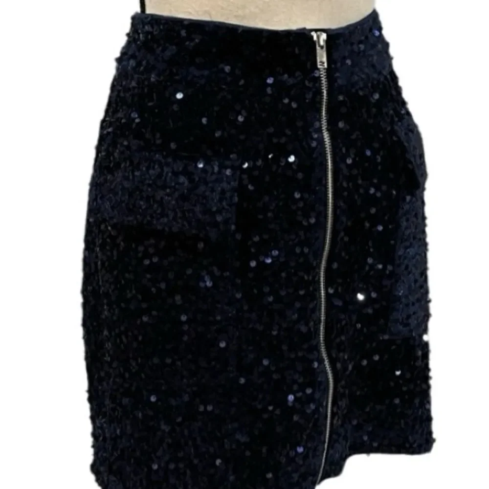 NY&Co Front Zipper Navy Sequin Mini Skirt